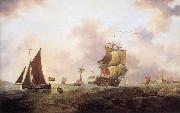 Francis Swaine A two-decker of the Royal Navy and other shipping off St.Peter Port painting